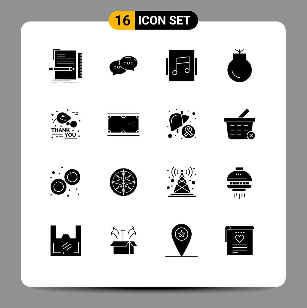 Modern Set of 16 Solid Glyphs and symbols such as autumn weapons dialogue military gun Editable Vector Design Elements