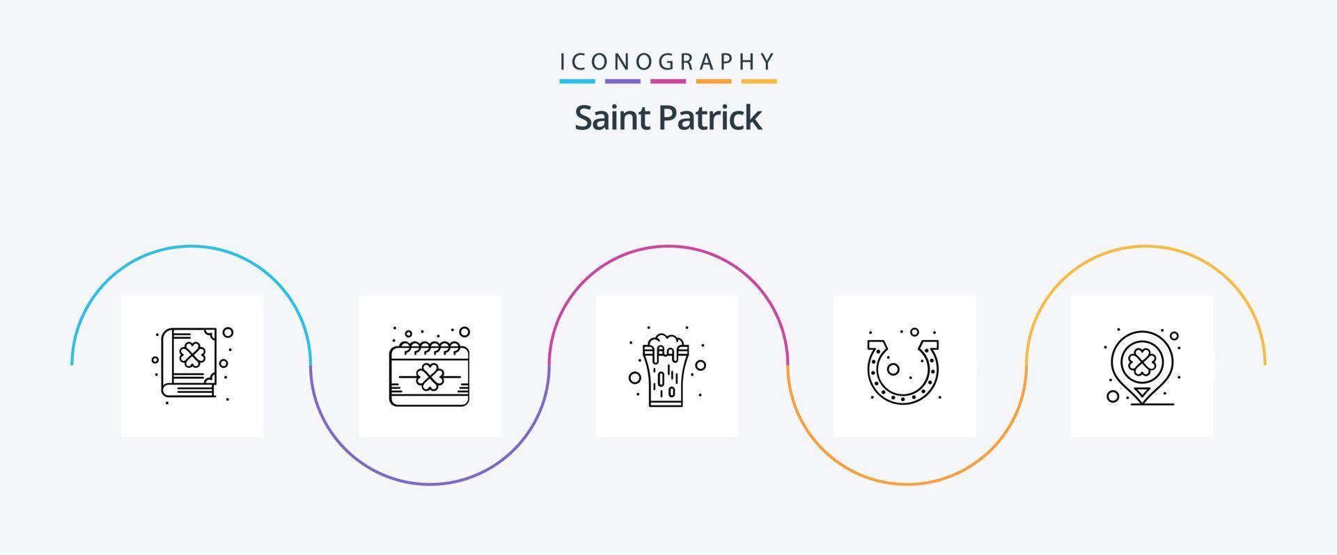 Saint Patrick Line 5 Icon Pack Including horseshoe. festival. saint. day. cheers vector