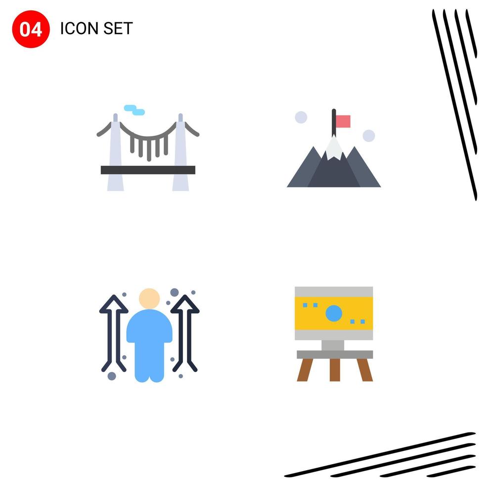 Set of 4 Vector Flat Icons on Grid for bridge career road mountain opportunity Editable Vector Design Elements