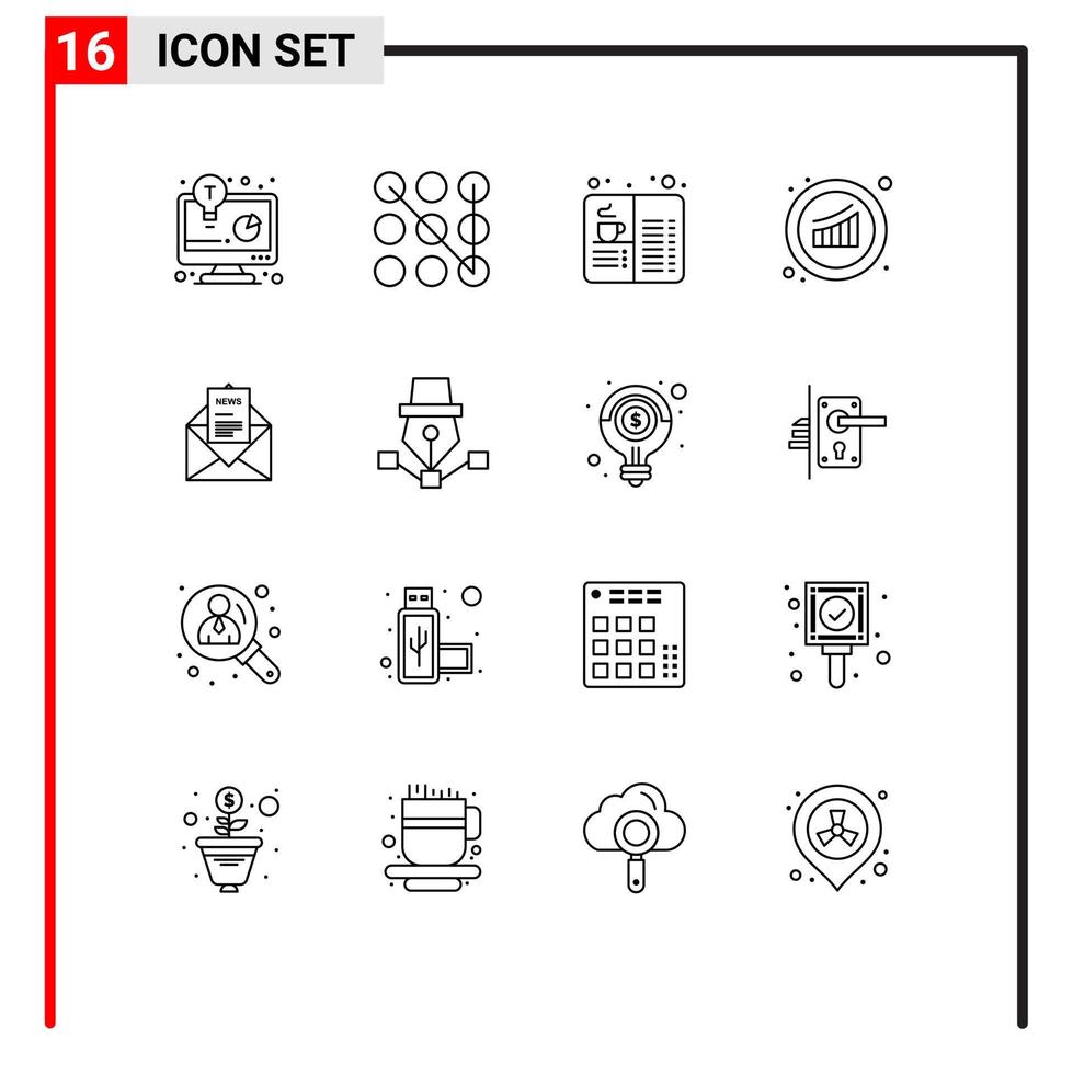 Universal Icon Symbols Group of 16 Modern Outlines of news sales cafe marketing graph Editable Vector Design Elements