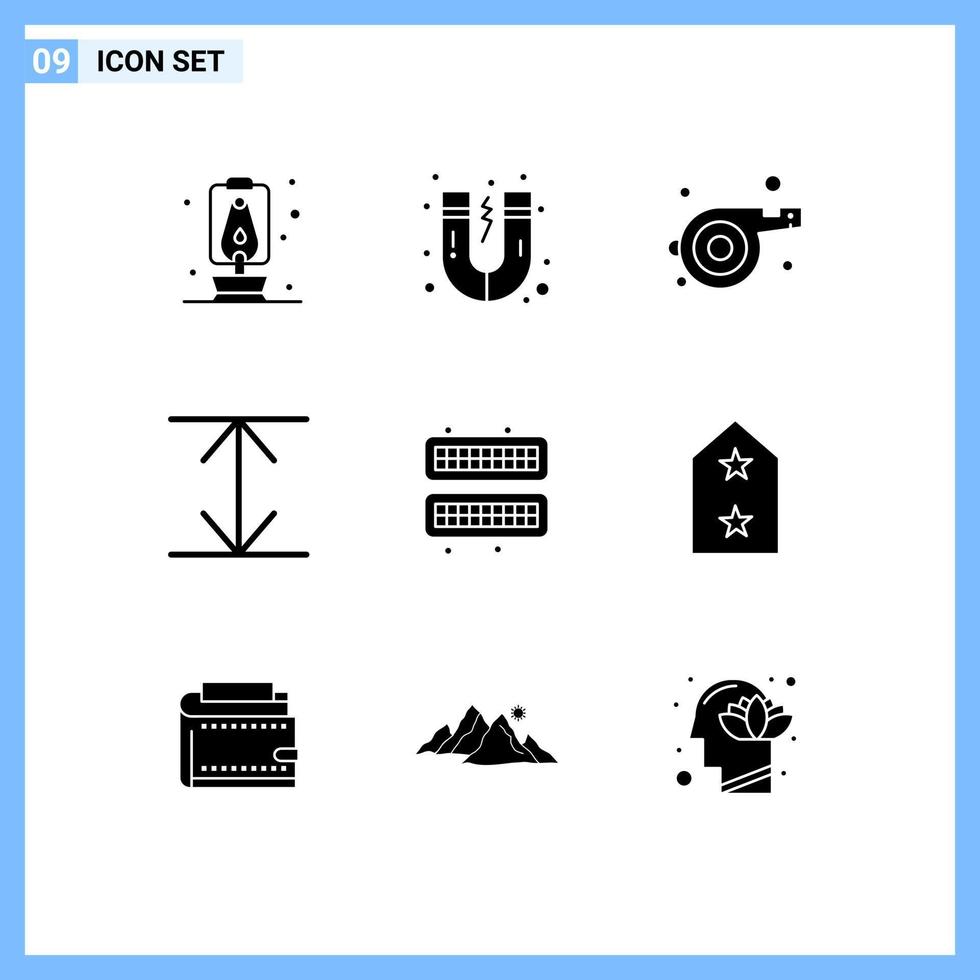 9 Solid Glyph concept for Websites Mobile and Apps medal army whistle tray cube Editable Vector Design Elements