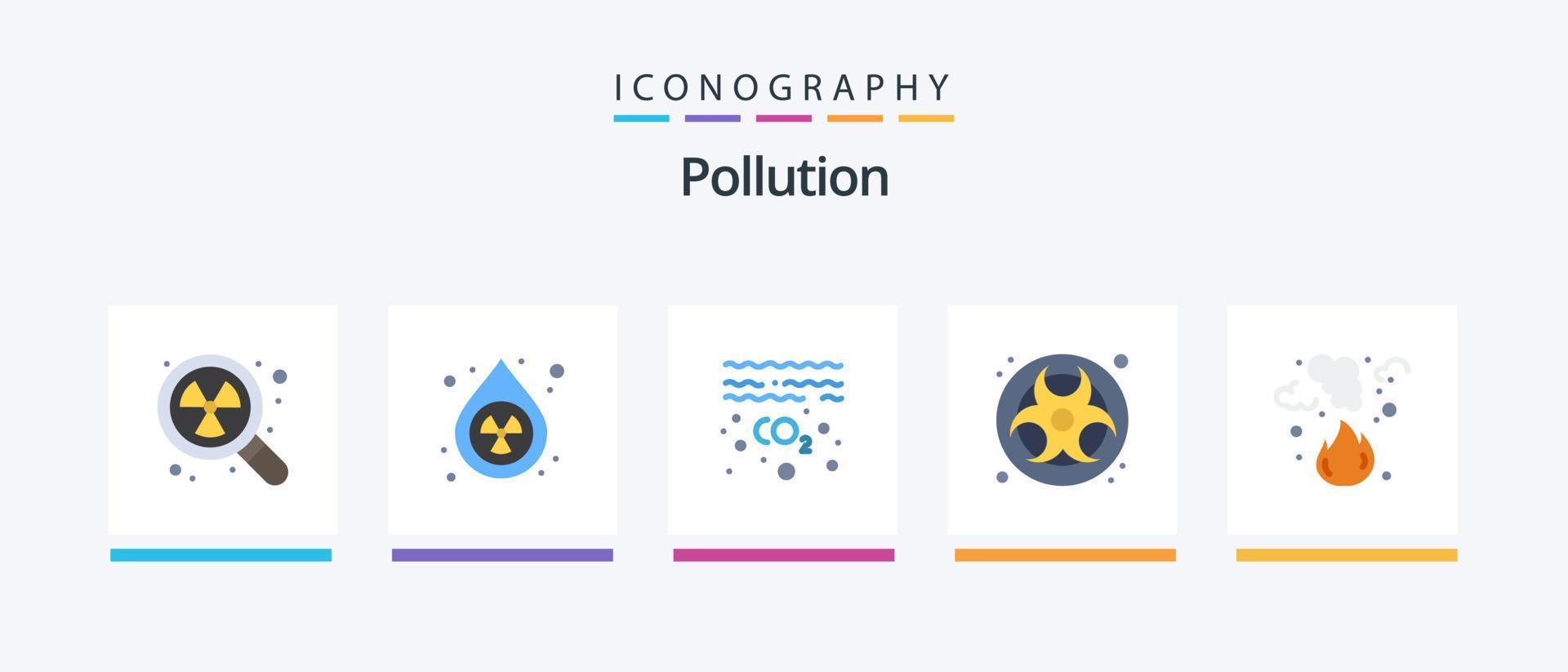 Pollution Flat 5 Icon Pack Including fire. waste. gas. pollution. gas. Creative Icons Design vector