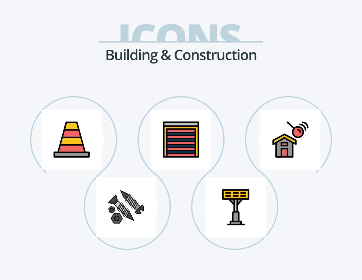 Building And Construction Line Filled Icon Pack 5 Icon Design. construction. stadium. pendulum. light. motion vector