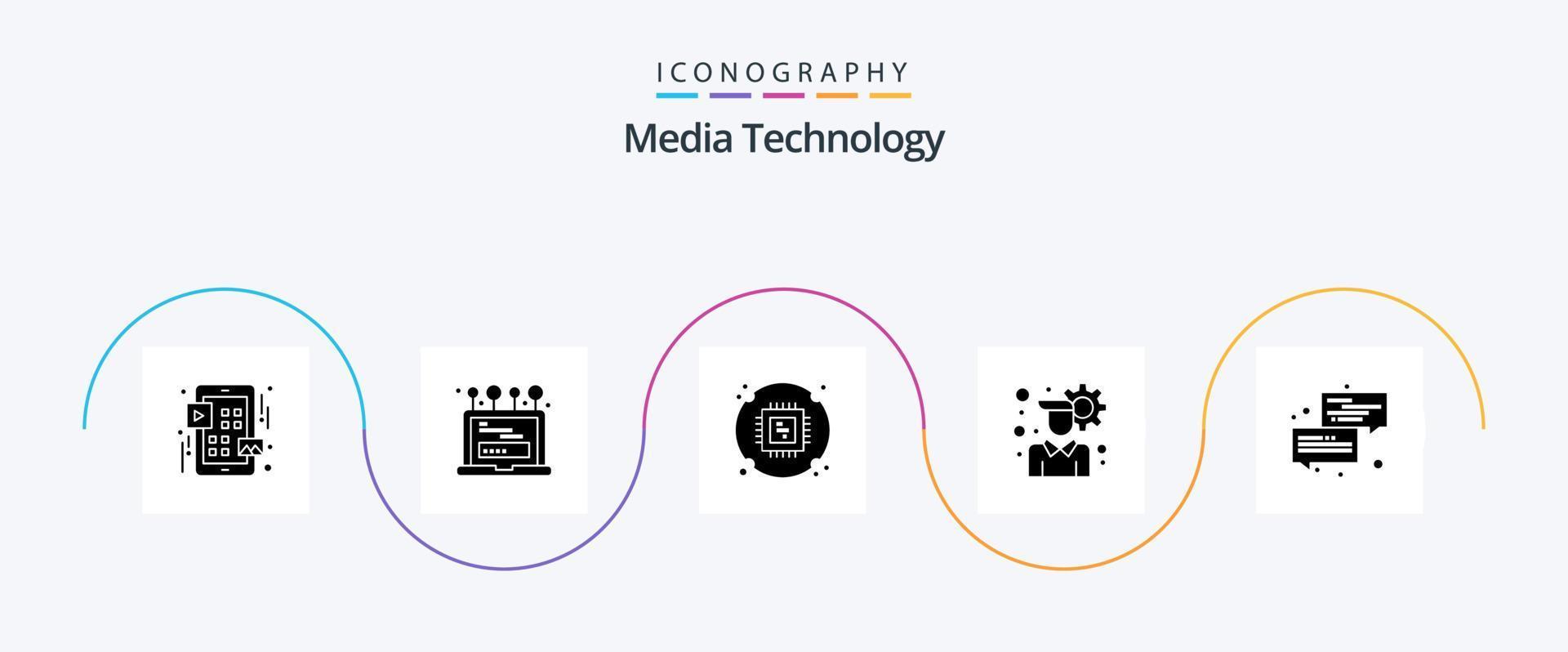 Media Technology Glyph 5 Icon Pack Including dialogue. communication. chip. user setting. account vector