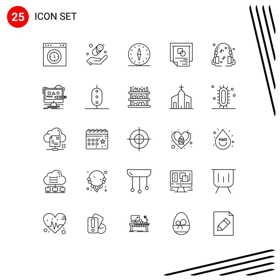 Set of 25 Modern UI Icons Symbols Signs for headphones presentation gps layout travel Editable Vector Design Elements