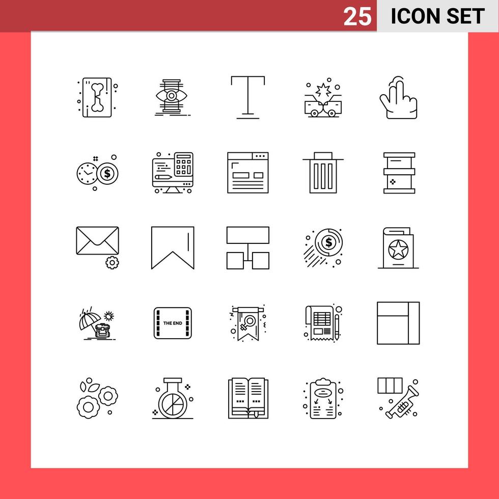 Universal Icon Symbols Group of 25 Modern Lines of hand double font insurance crash Editable Vector Design Elements