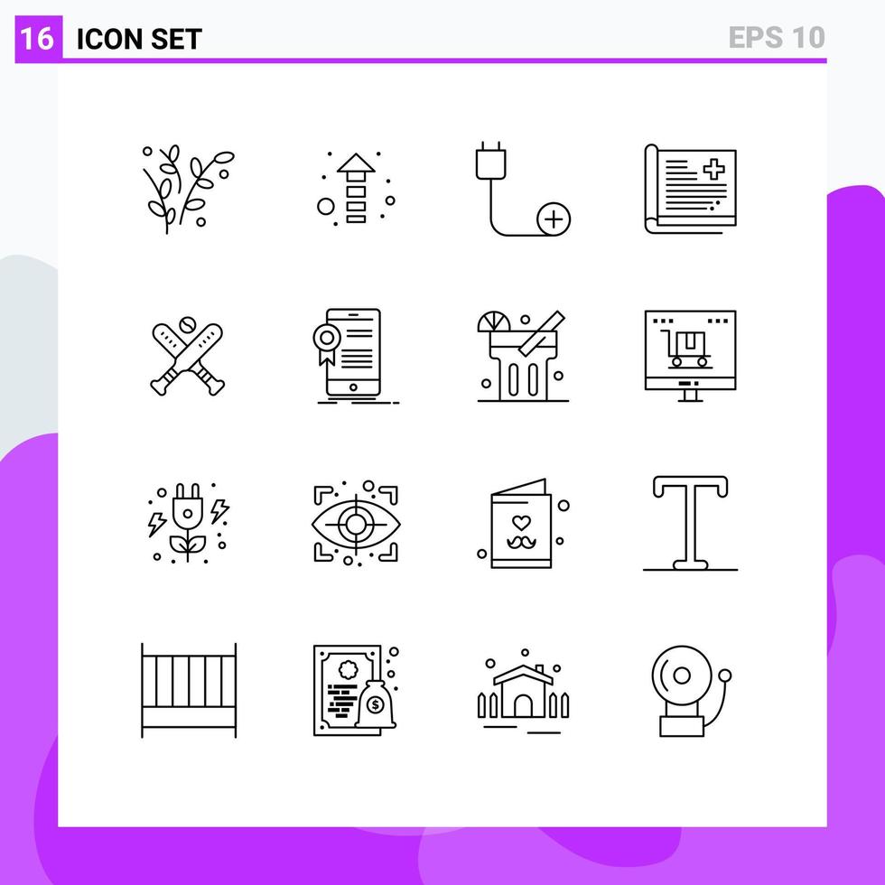 Universal Icon Symbols Group of 16 Modern Outlines of ball report computers patient healthcare Editable Vector Design Elements