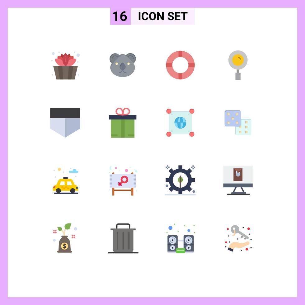 16 Flat Color concept for Websites Mobile and Apps gift protect insurance search magnifier Editable Pack of Creative Vector Design Elements