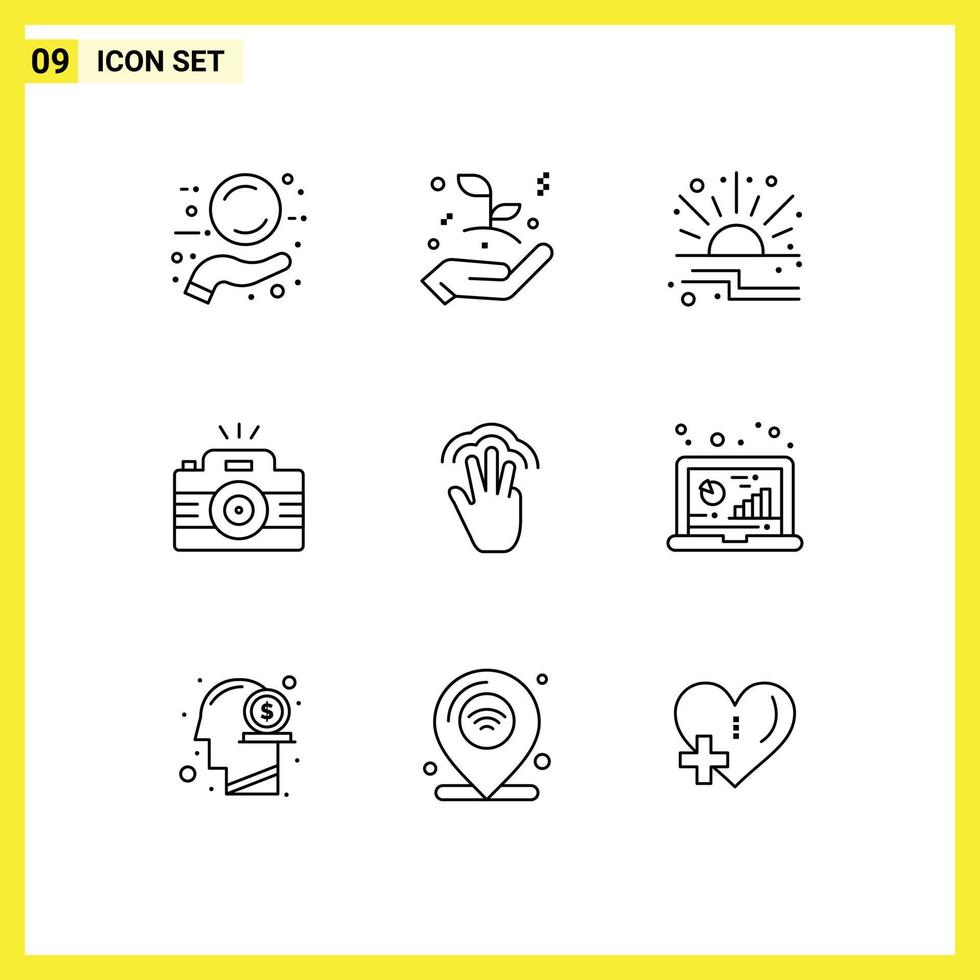 Group of 9 Outlines Signs and Symbols for fingers picture discount photo camera Editable Vector Design Elements