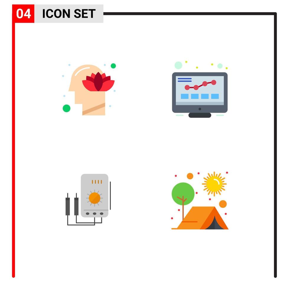 Stock Vector Icon Pack of 4 Line Signs and Symbols for harmony voltmeter lotus monitor watt Editable Vector Design Elements