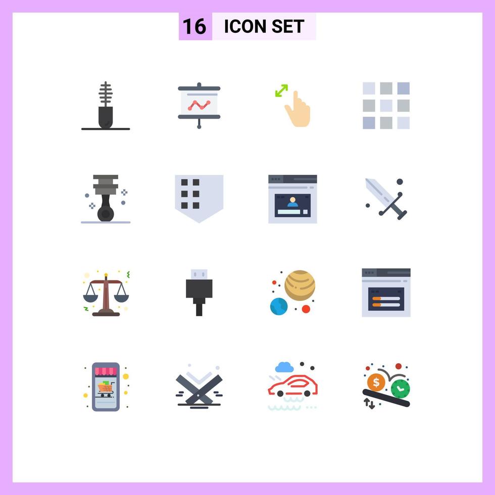 Modern Set of 16 Flat Colors Pictograph of piston car expand web design touch Editable Pack of Creative Vector Design Elements