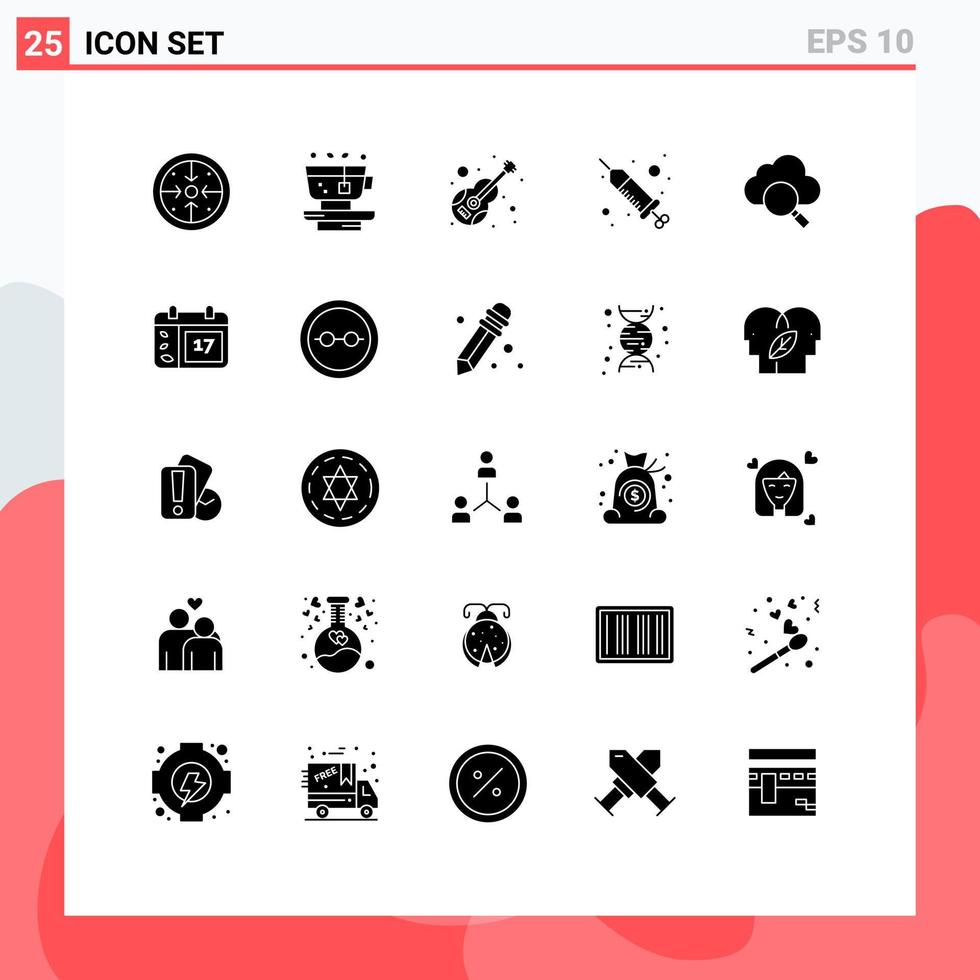 User Interface Pack of 25 Basic Solid Glyphs of spa injection tea drop musical Editable Vector Design Elements