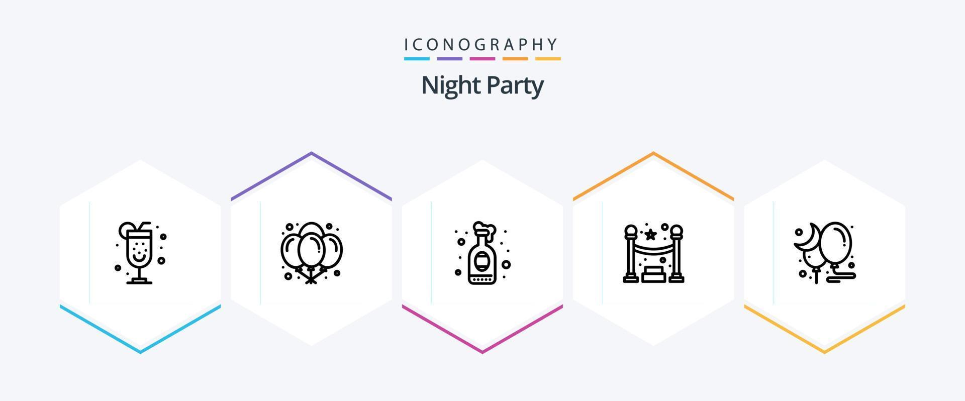 Night Party 25 Line icon pack including party. moon. drink. balloon. night vector