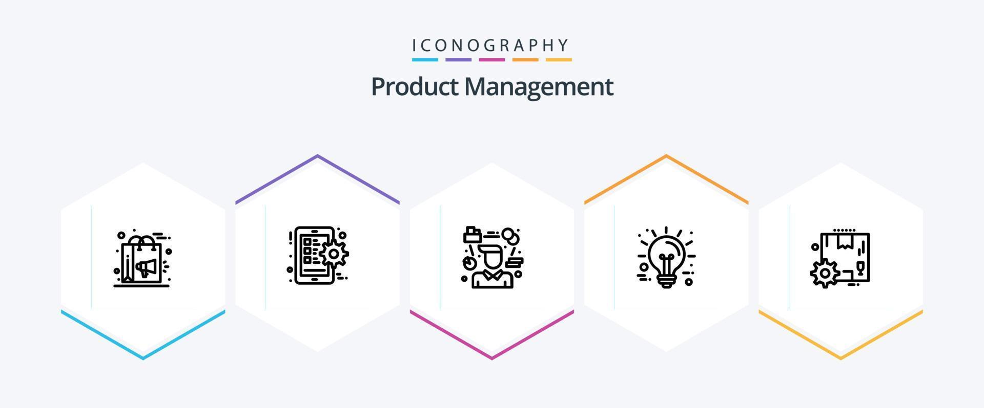 Product Management 25 Line icon pack including technology. idea. smart phone. business. consultant vector