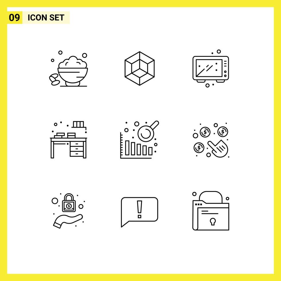 Outline Pack of 9 Universal Symbols of home desk crypto currency table kitchen Editable Vector Design Elements
