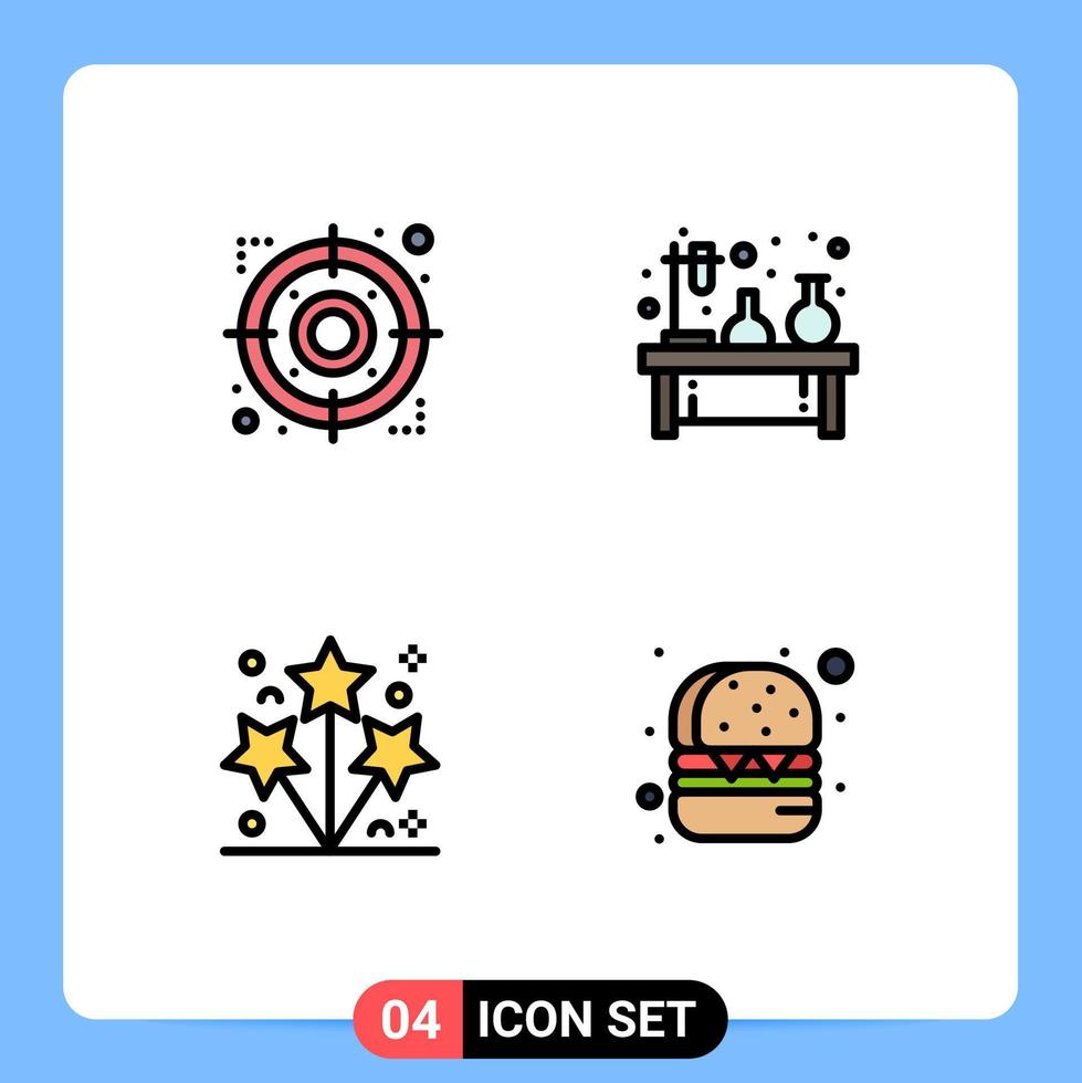 Set of 4 Modern UI Icons Symbols Signs for arrow firework focus flask party Editable Vector Design Elements