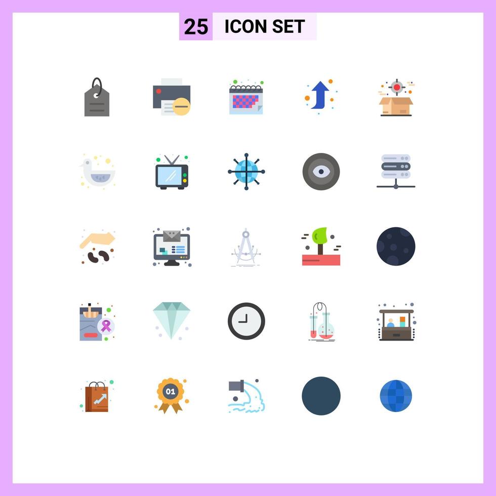 Modern Set of 25 Flat Colors Pictograph of crate box printer right up arrow Editable Vector Design Elements