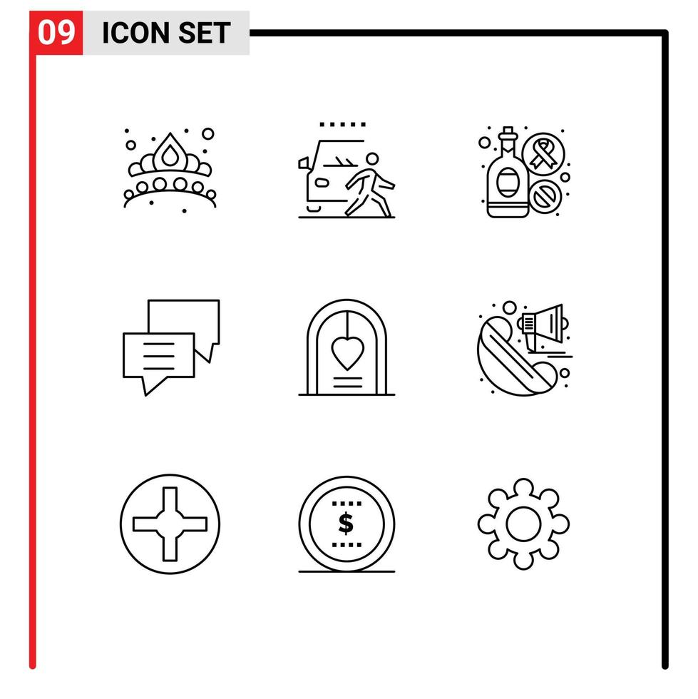 grupo de símbolos de icono universal de 9 contornos modernos de elementos de diseño de vector editables de signo de chat de carretera de cliente de grupo