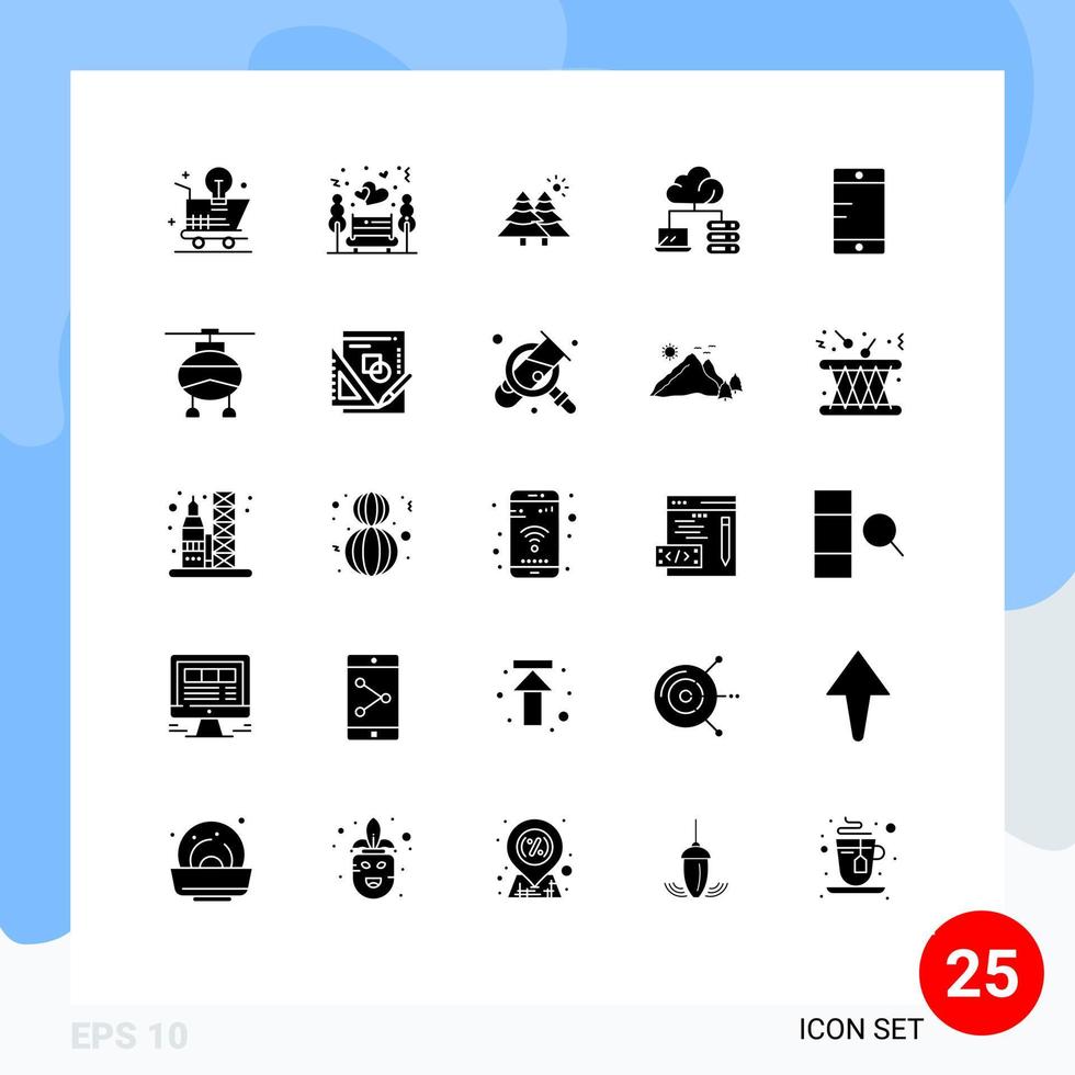 Modern Set of 25 Solid Glyphs Pictograph of cell server park network trees Editable Vector Design Elements