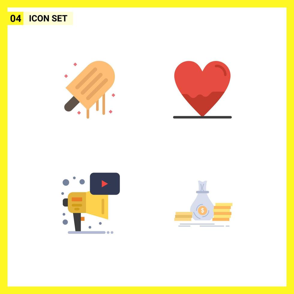 4 Universal Flat Icon Signs Symbols of beach advertising summer heart megaphone Editable Vector Design Elements