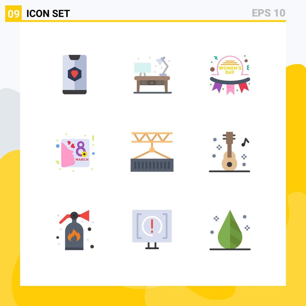 Group of 9 Modern Flat Colors Set for invite day desk card women Editable Vector Design Elements