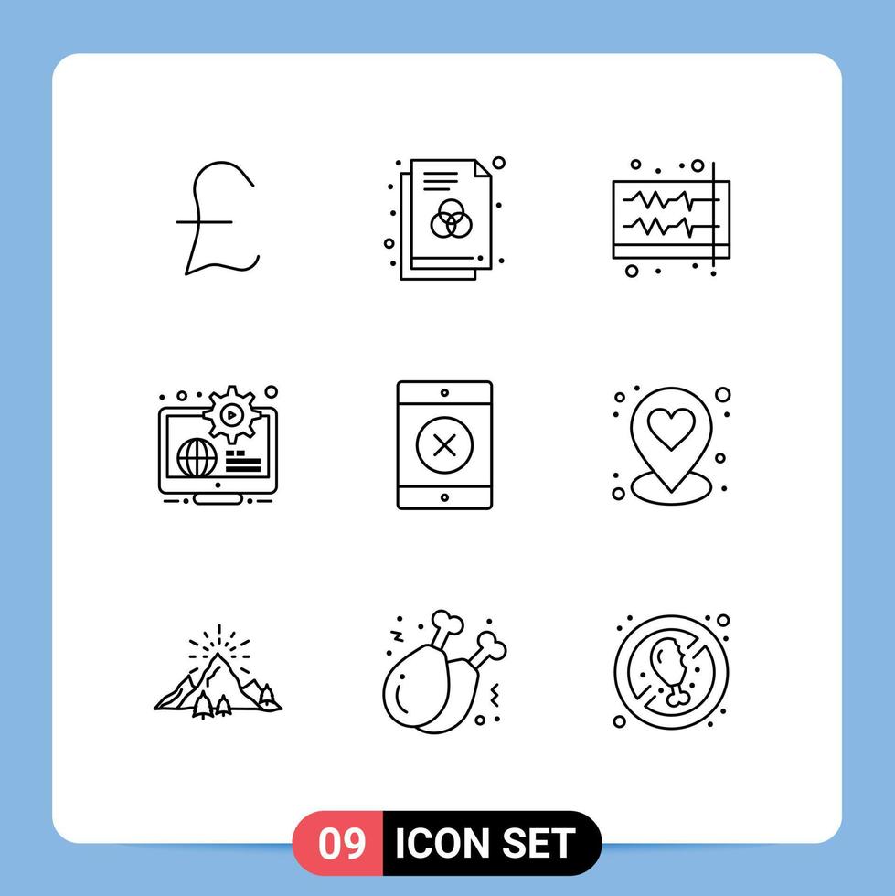 Outline Pack of 9 Universal Symbols of locked education music content globe Editable Vector Design Elements