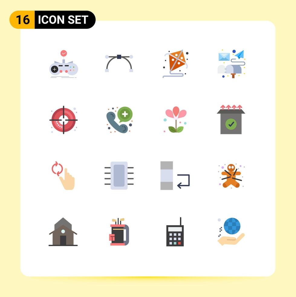 Flat Color Pack of 16 Universal Symbols of process target kite mail email Editable Pack of Creative Vector Design Elements