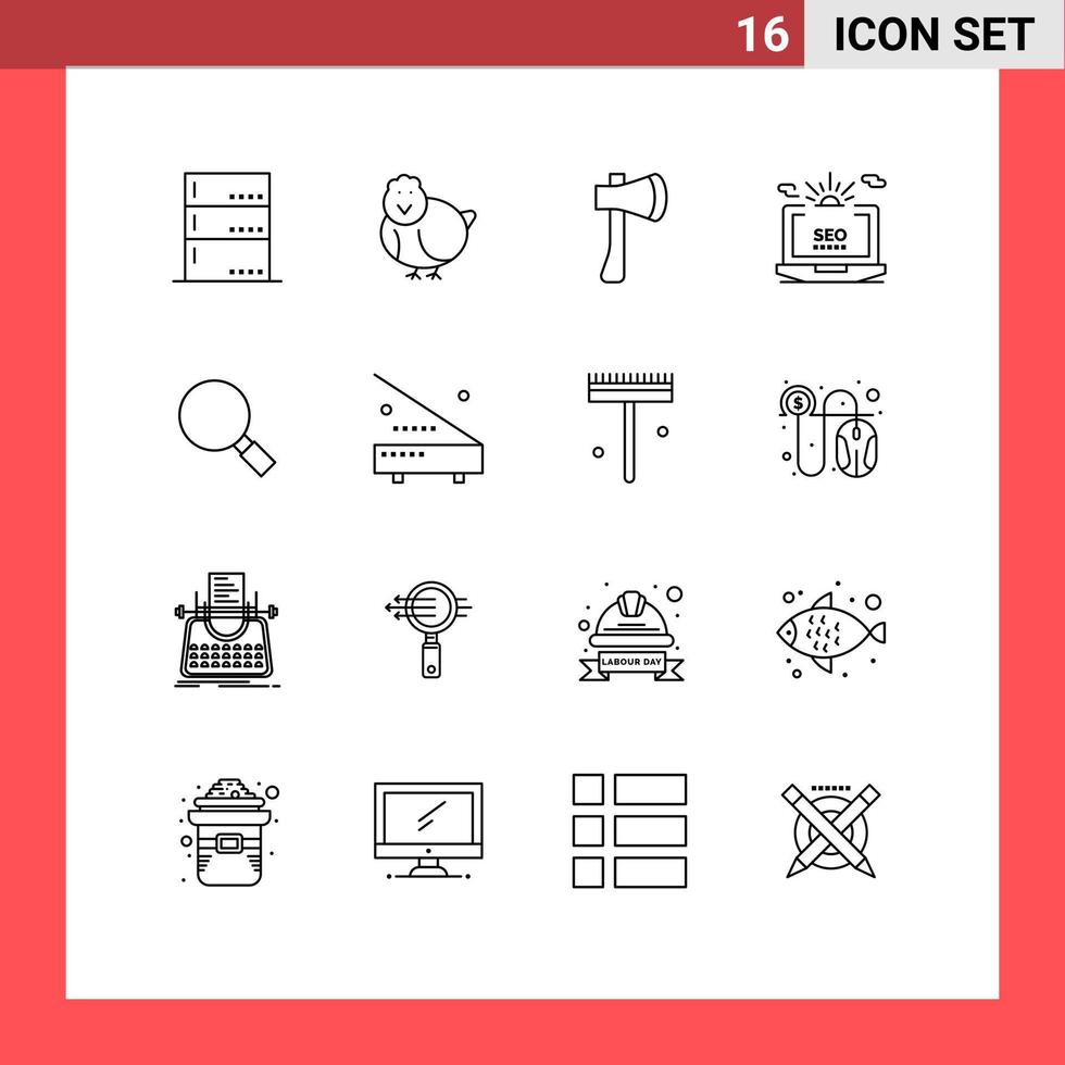 16 Universal Outline Signs Symbols of configuration laptop ax seo building Editable Vector Design Elements