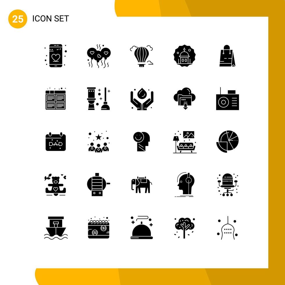 Set of 25 Vector Solid Glyphs on Grid for ecommerce pray air eid masjid Editable Vector Design Elements