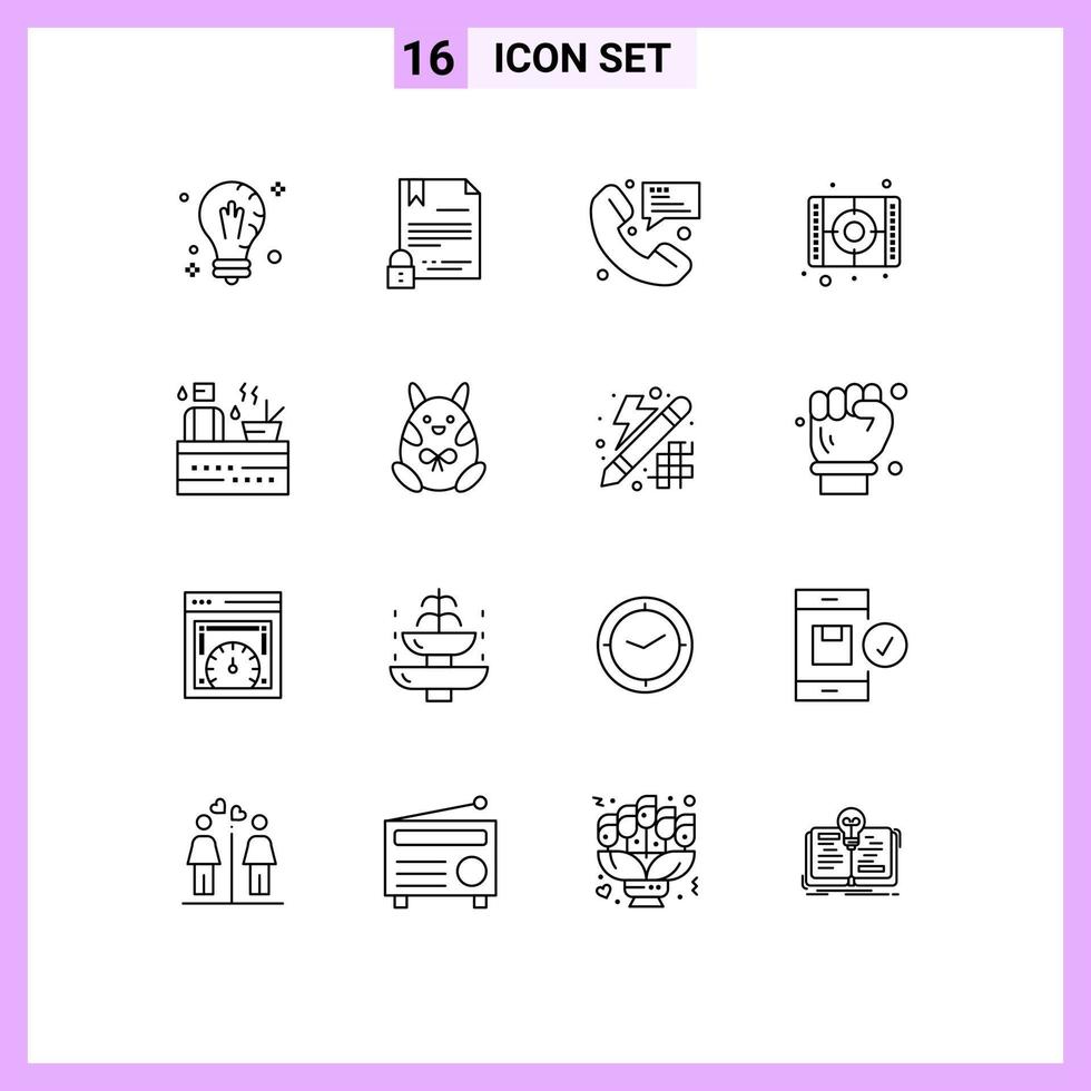 Pack of 16 Modern Outlines Signs and Symbols for Web Print Media such as arts movie document messaging message Editable Vector Design Elements