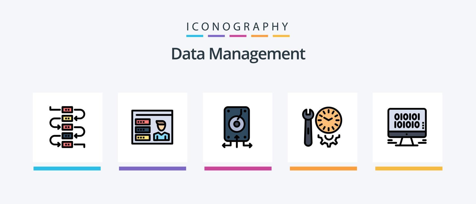 Data Management Line Filled 5 Icon Pack Including video. computer . gear . camera .. Creative Icons Design vector