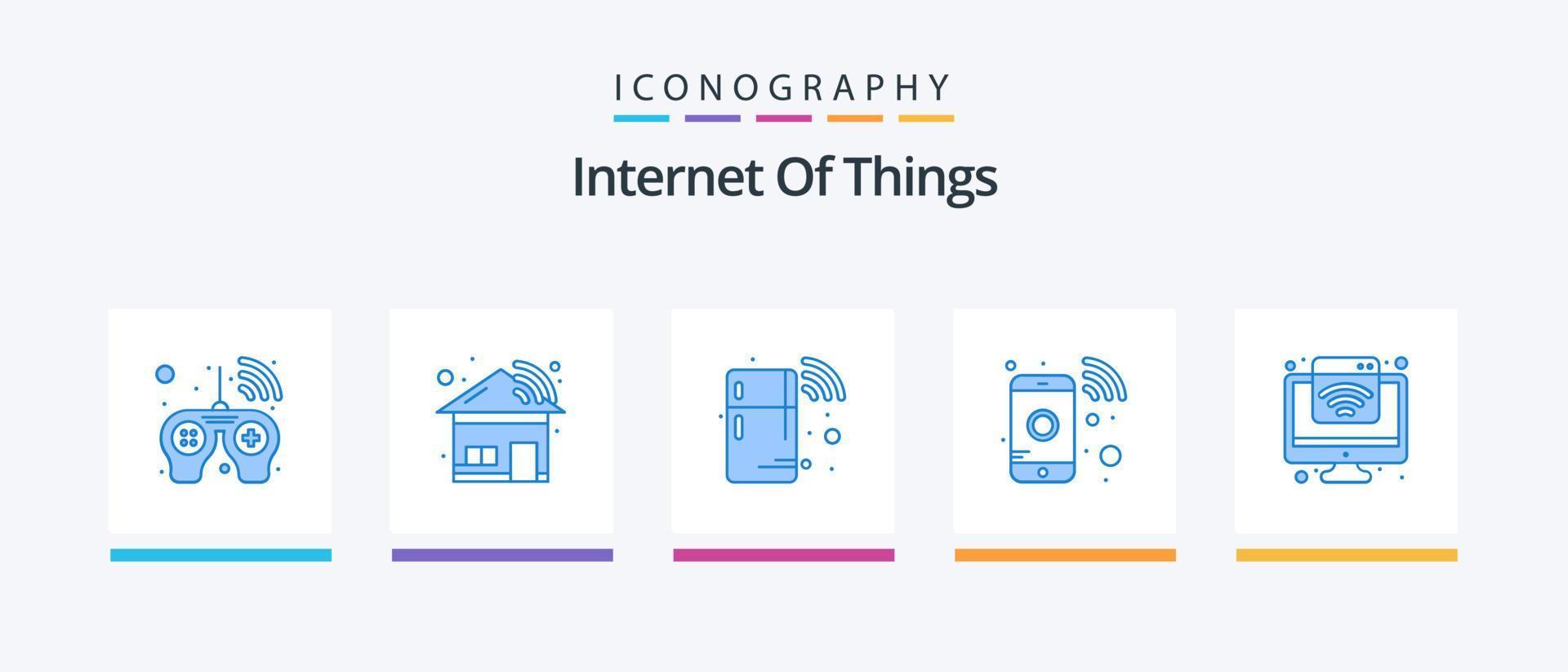 Internet Of Things Blue 5 Icon Pack Including web. smart. smart. internet. smart phone. Creative Icons Design vector