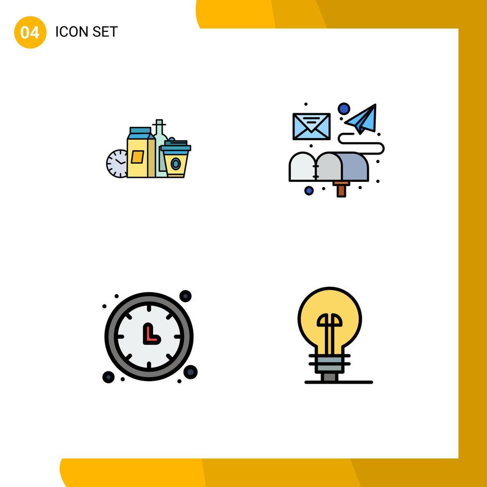 Set of 4 Modern UI Icons Symbols Signs for food clock items email time keeper Editable Vector Design Elements