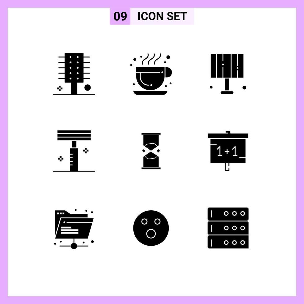 Set of 9 Commercial Solid Glyphs pack for time salon lamp razor beauty Editable Vector Design Elements
