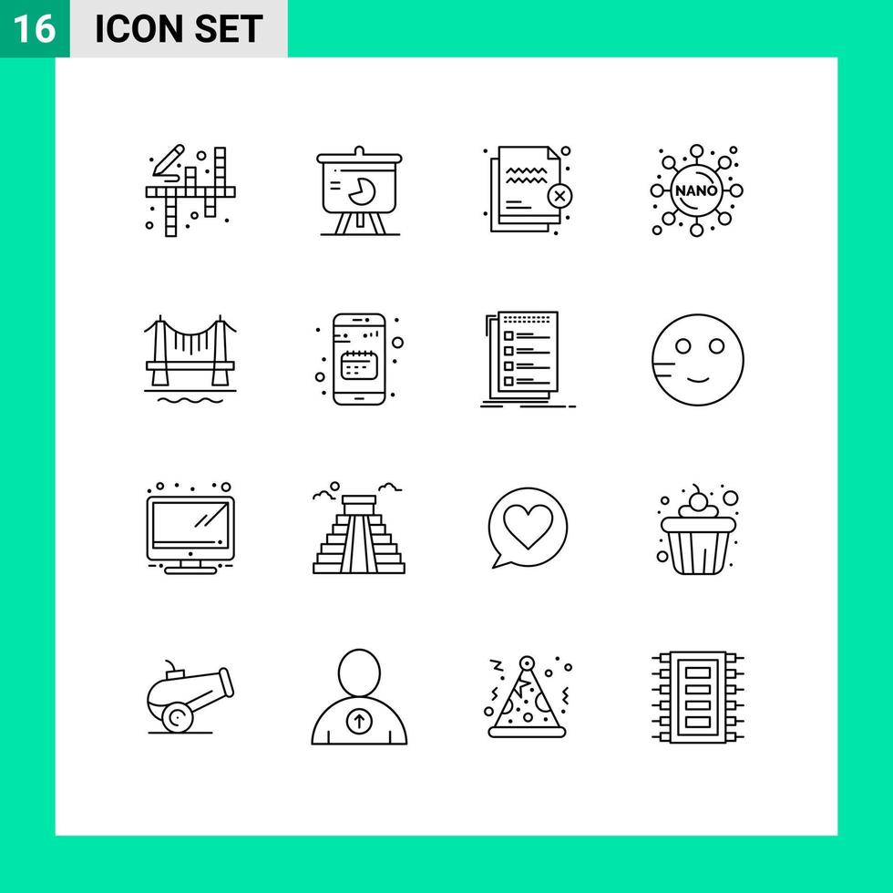 paquete de 16 esquemas creativos de elementos de diseño de vectores editables de seguridad de química gráfica de experimento de puente