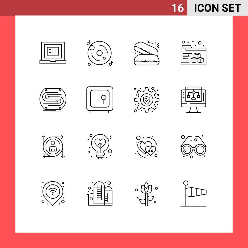 Universal Icon Symbols Group of 16 Modern Outlines of pitch convergence fast food concept folder Editable Vector Design Elements