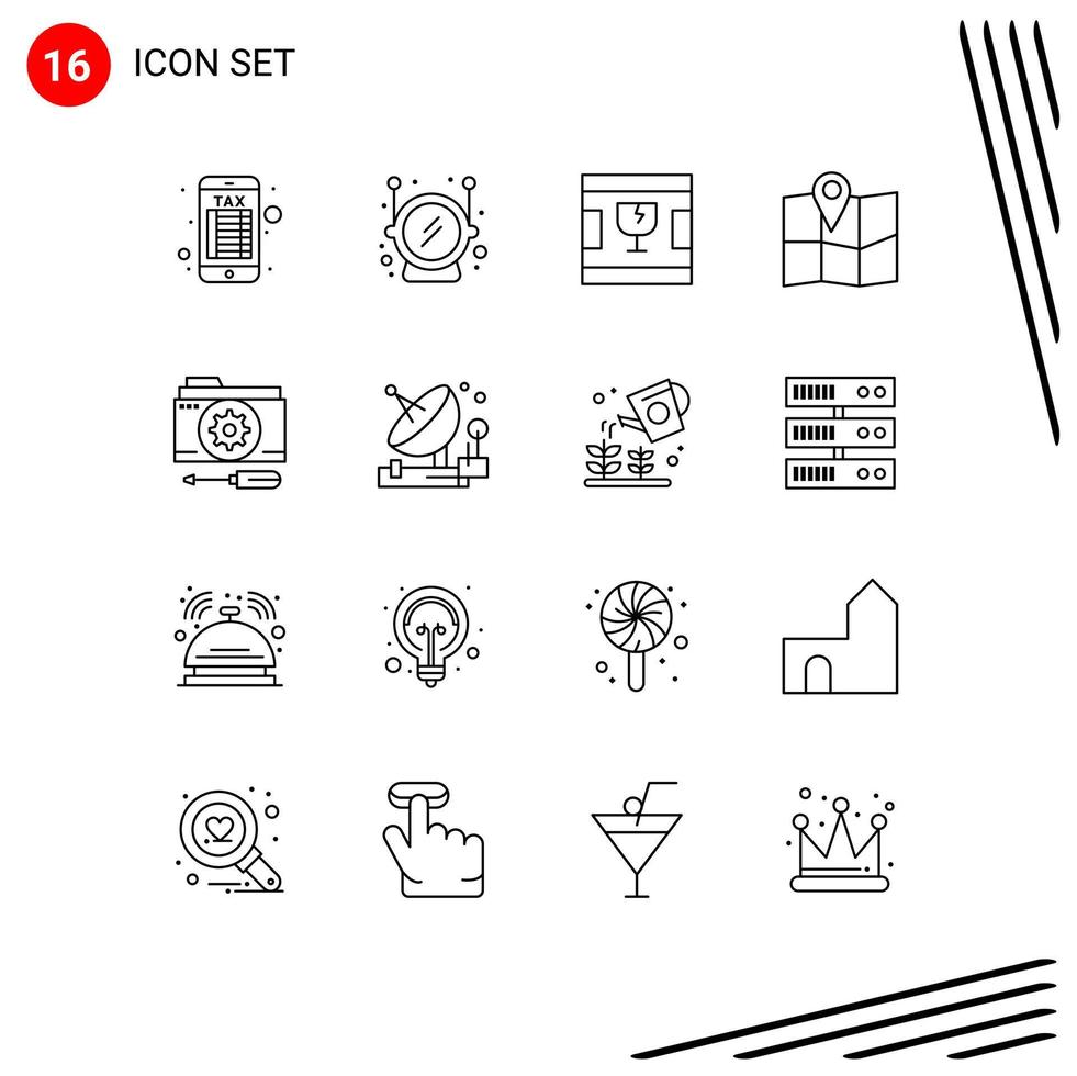 Group of 16 Outlines Signs and Symbols for tools options glass folder pin Editable Vector Design Elements