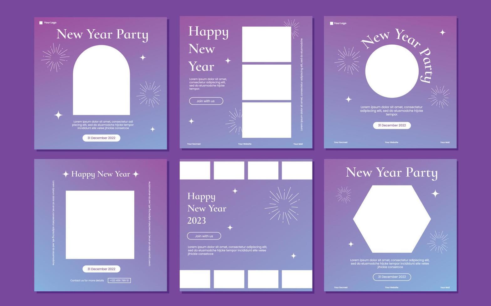 Happy New Years 2023 poster. 6 unique and colorful template free download. vector