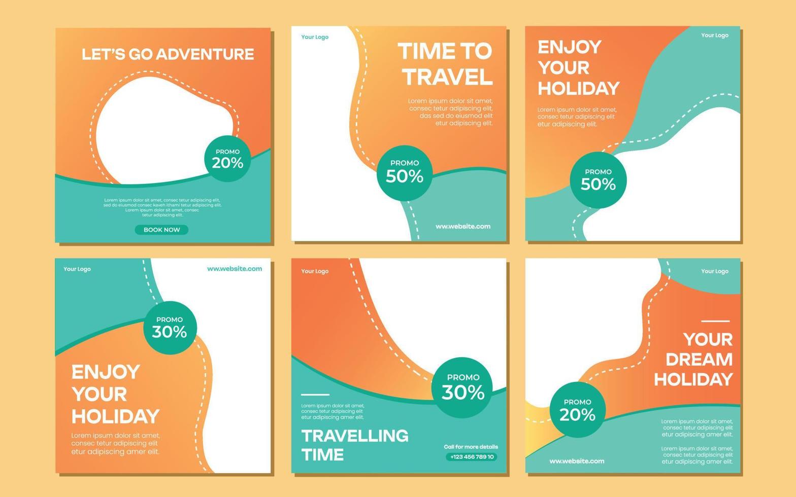 Holiday travel, traveling or summer beach travelling social media post or web banner template design. Tourism business marketing flyer or poster with abstract digital background, logo and icon. vector