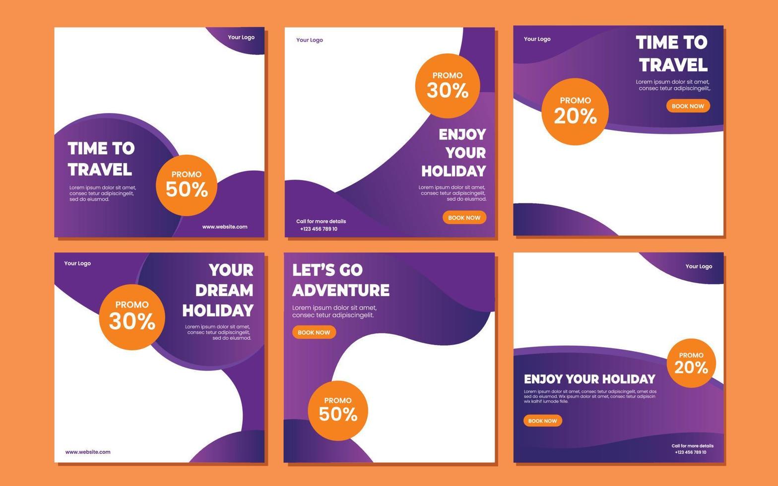 Holiday travel, traveling or summer beach travelling social media post or web banner template design. Tourism business marketing flyer or poster with abstract digital background, logo and icon. vector