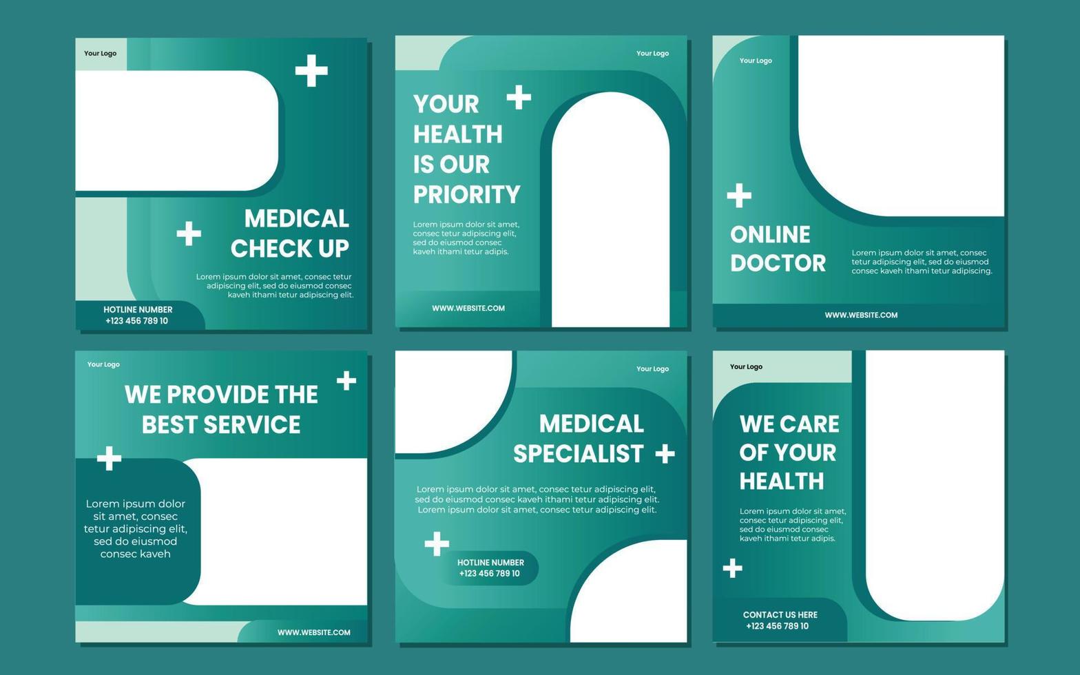 diseño de plantilla de publicación de redes sociales de servicio de atención médica. cartel de volante de promoción de negocios de salud de hospital, médico, clínica y dentista. vector