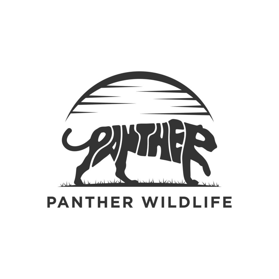 Black Panther Wildlife animal logo design vector, icon with Warp Text Into the Shape of a Panther illustration vector