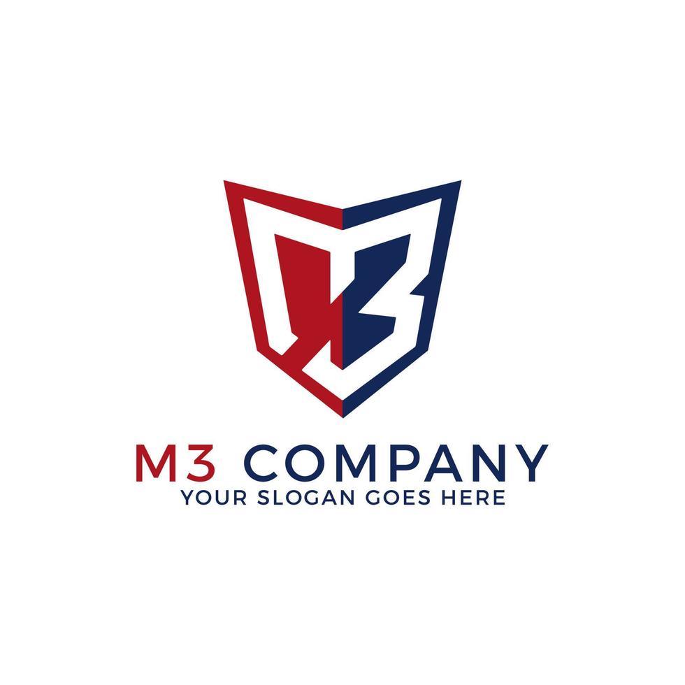 plantilla de logotipo de empresa m3, nombre inicial con logotipo de escudo vector