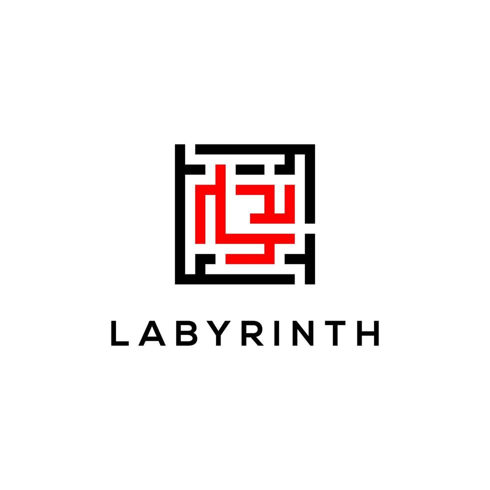 Labyrinth logo design, red black code logo icon vector illustration