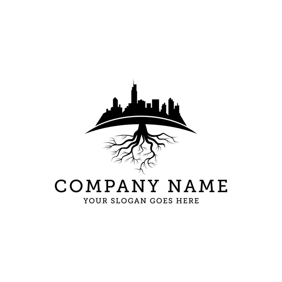 black Root City logo design, building foundation logo vector illustration