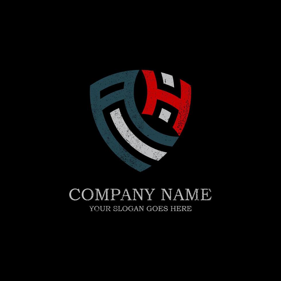 Letter Name AH logo design image, vector illustration grunge shield logo template