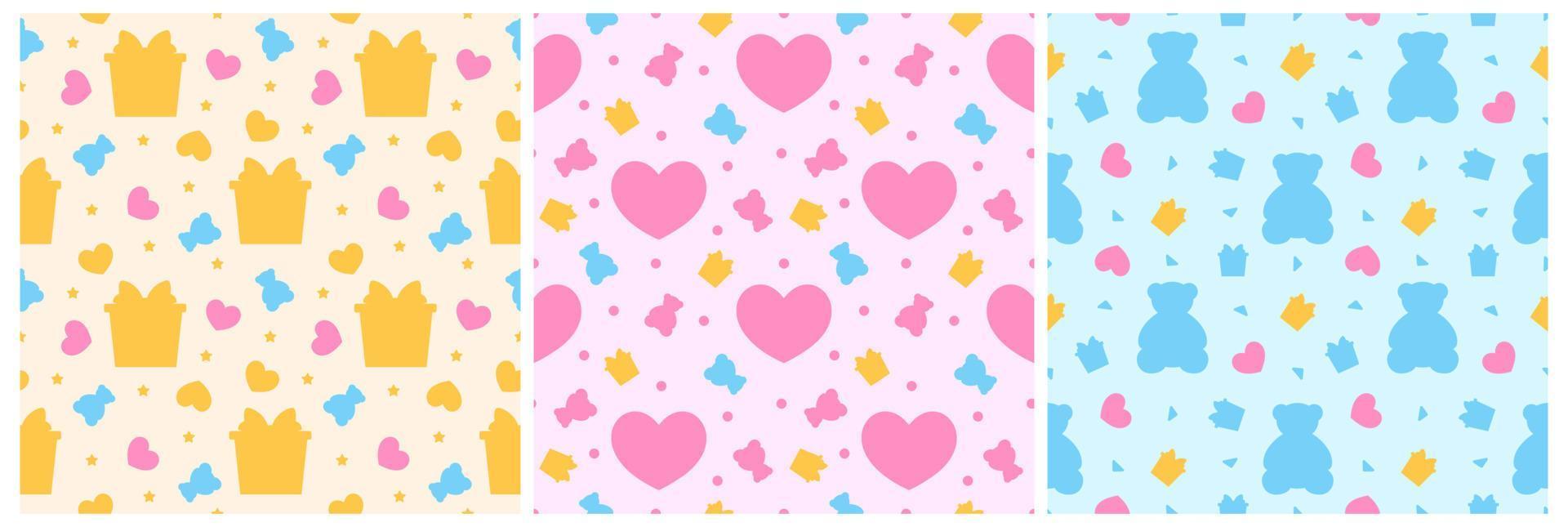 Set of Happy Valentine's Day Seamless Pattern Design with Decoration in Template Hand Drawn Cartoon Flat Illustration vector