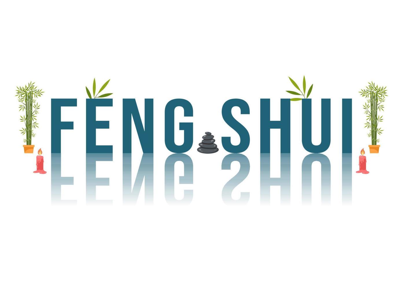 filosofía oriental feng shui con piedras, personas y plantas para la energía positiva de cinco elementos en dibujos animados planos dibujados a mano ilustración de plantillas vector