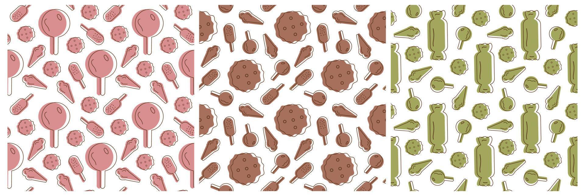 Set of Chocolate Seamless Pattern Design with Choco Decoration in Template Hand Drawn Cartoon Illustration vector