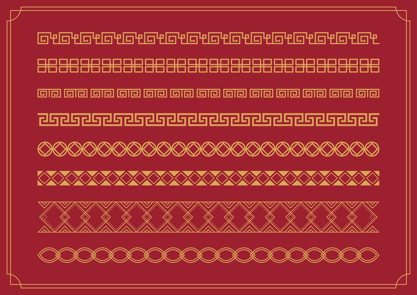 Set collection Vector border coil line pattern of symbol element oriental ornament design Traditional. The Chinese new year 2023 festival Asian style decoration frame template golden on red background